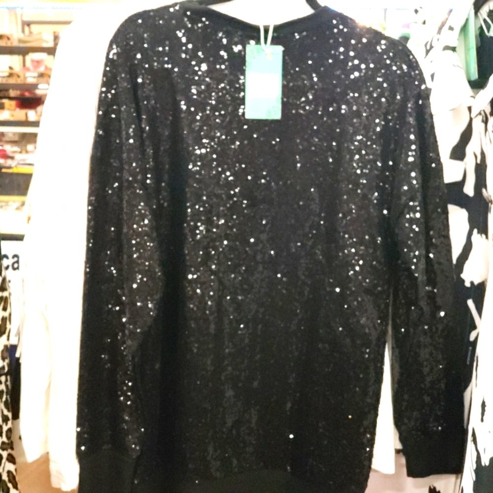 Black sequin sweat shirt long sleeve